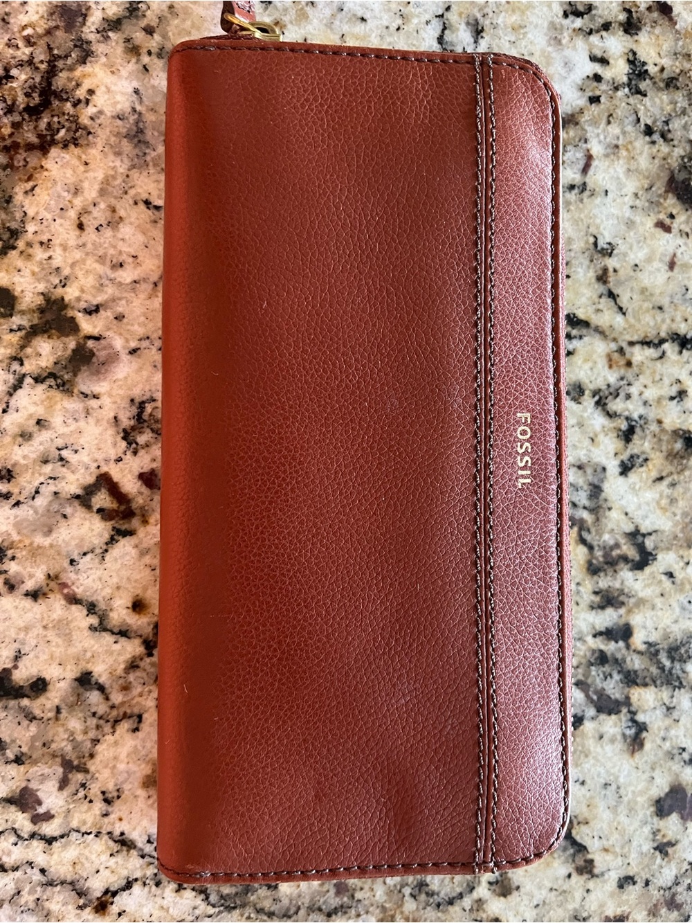 Fossil Leather Zip-Around Wallet in Rich Brown